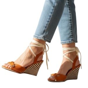 TOD’S NWT Orange Suede Espadrille Wedges 6.5 | Made in Italy | Beige Patent